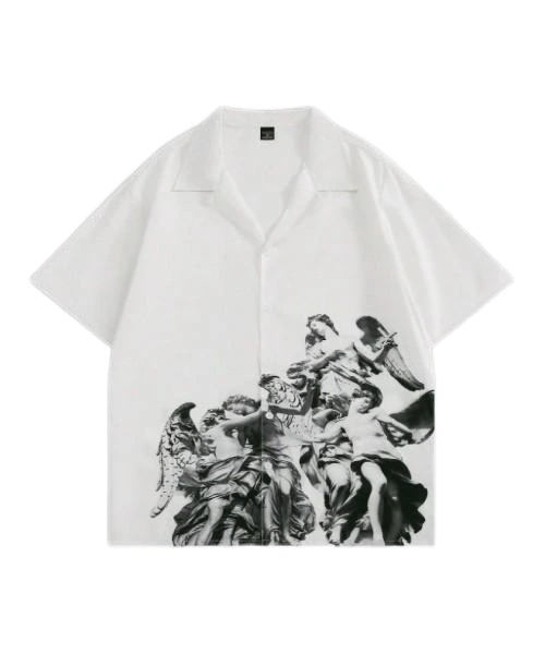 Men Simple Printed Short Sleeve Casual Shirt Baggy Button Up Graphic Vintage Shirt For Boyfriend Gift 1