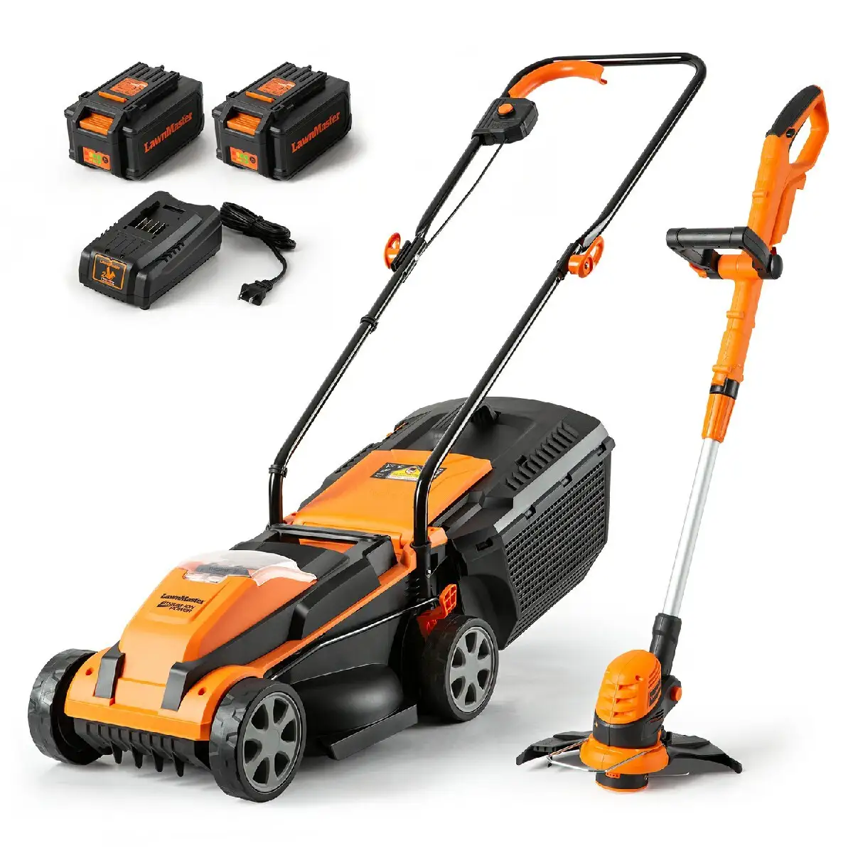 LawnMaster 20VMWGT 24V Max 13-inch Lawn Mower and Grass Trimmer 10-inch Combo with 2x4.0Ah Batteries and Charger 1