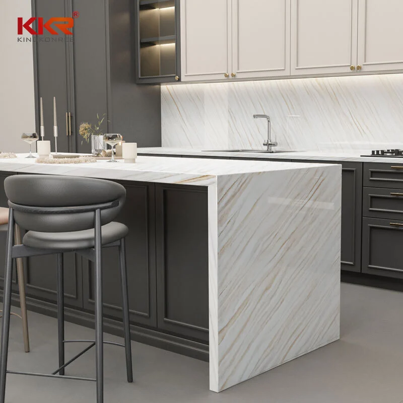 Nuevo diseño blanco bajo silicio calacatta superficie de polaco ingeniero grande de losa superficie sólida kkr-8925 1