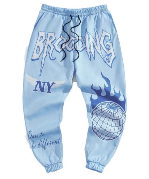 Men's Drawstring Waist Letter Print Cuffed Joggers, School 1
