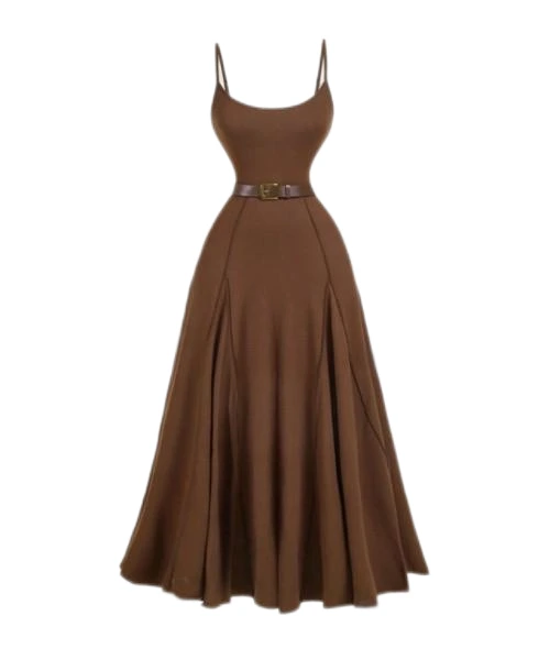 Women's Extra Long Brown Dress With Belt, New Year Party Women Dress, Dress,Holiday Outfits,New Years Eve Outfit,Boho,Long Dress,Sundress,Western Women Outfits 1