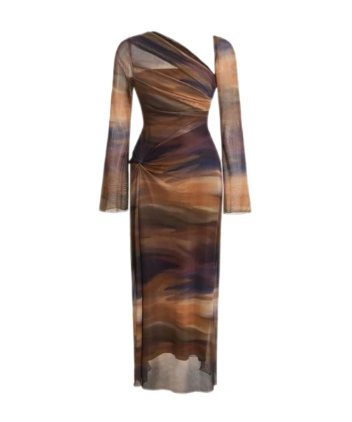 Autumn New Gradient Mesh Flared Sleeve Dress, Bardot Neckline, For Party, Cocktail Or Date Night, Autumn Women Fashion 1