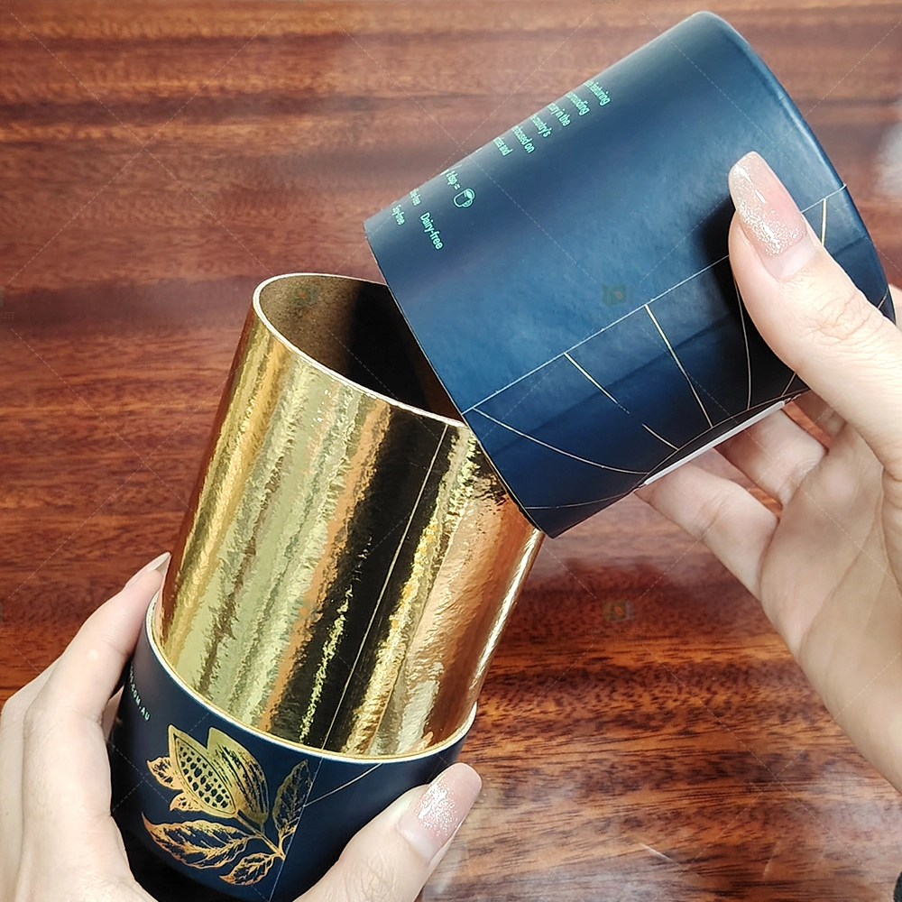 OEM Wholesale 125*75mm Gold Foil Surface Paper Tube Custom Printing Recyclable Tea Chocolate Paper Tube Gift Packaging 1