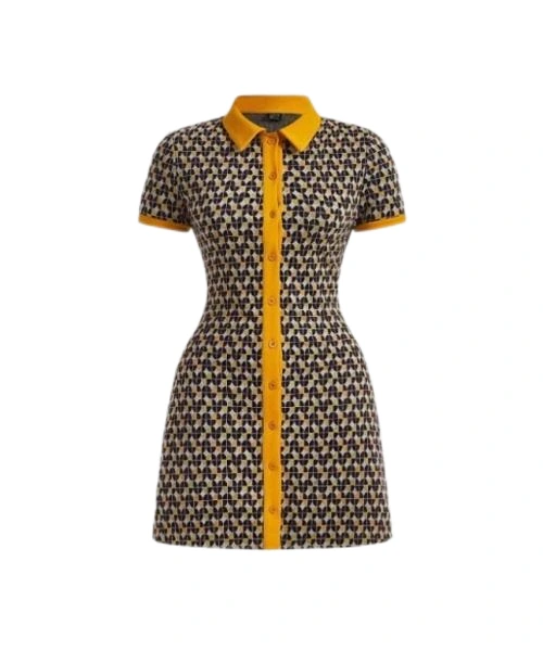Vestido con botones en la parte delantera y cuello en contraste con estampado integral 1