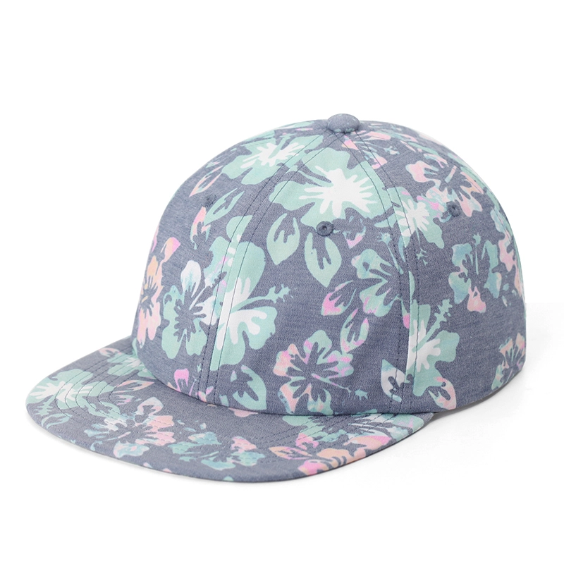 Классический крой, 6-панельные хлопковые шляпы Snapback с плоским козырьком и цветочным принтом 1
