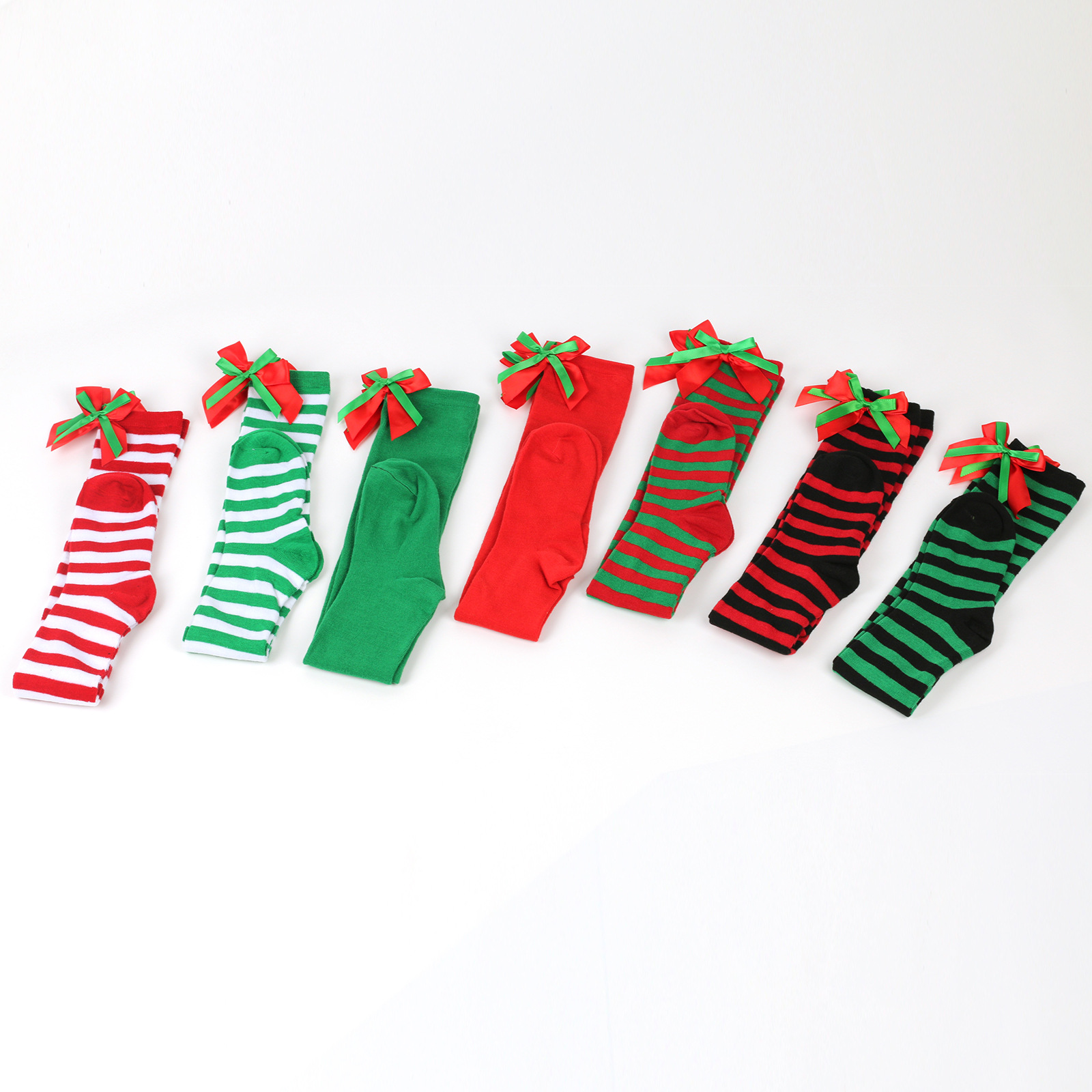 New butterfly knot Christmas socks women's long tube holiday striped stockings 6