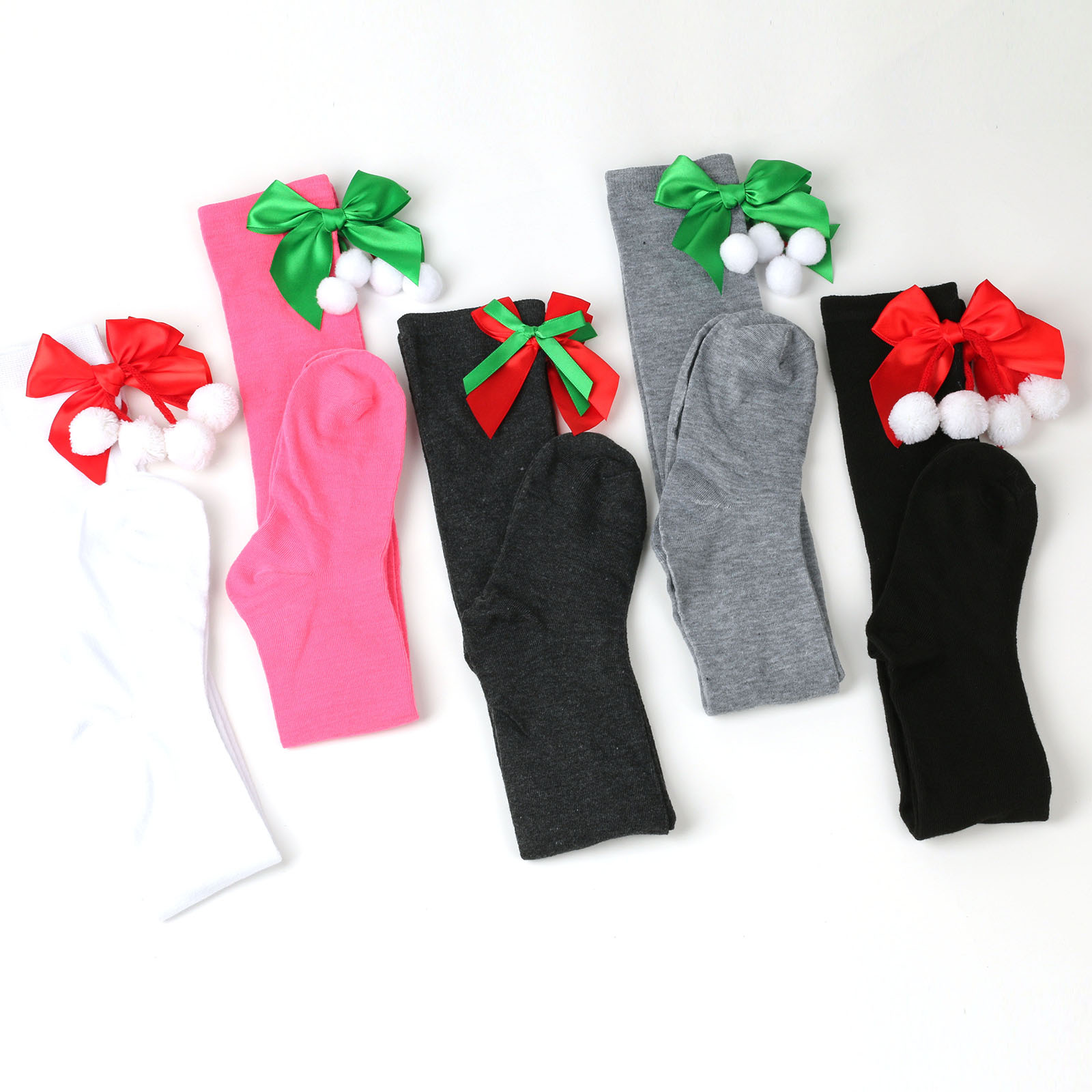 New butterfly knot Christmas socks women's long tube holiday striped stockings 5