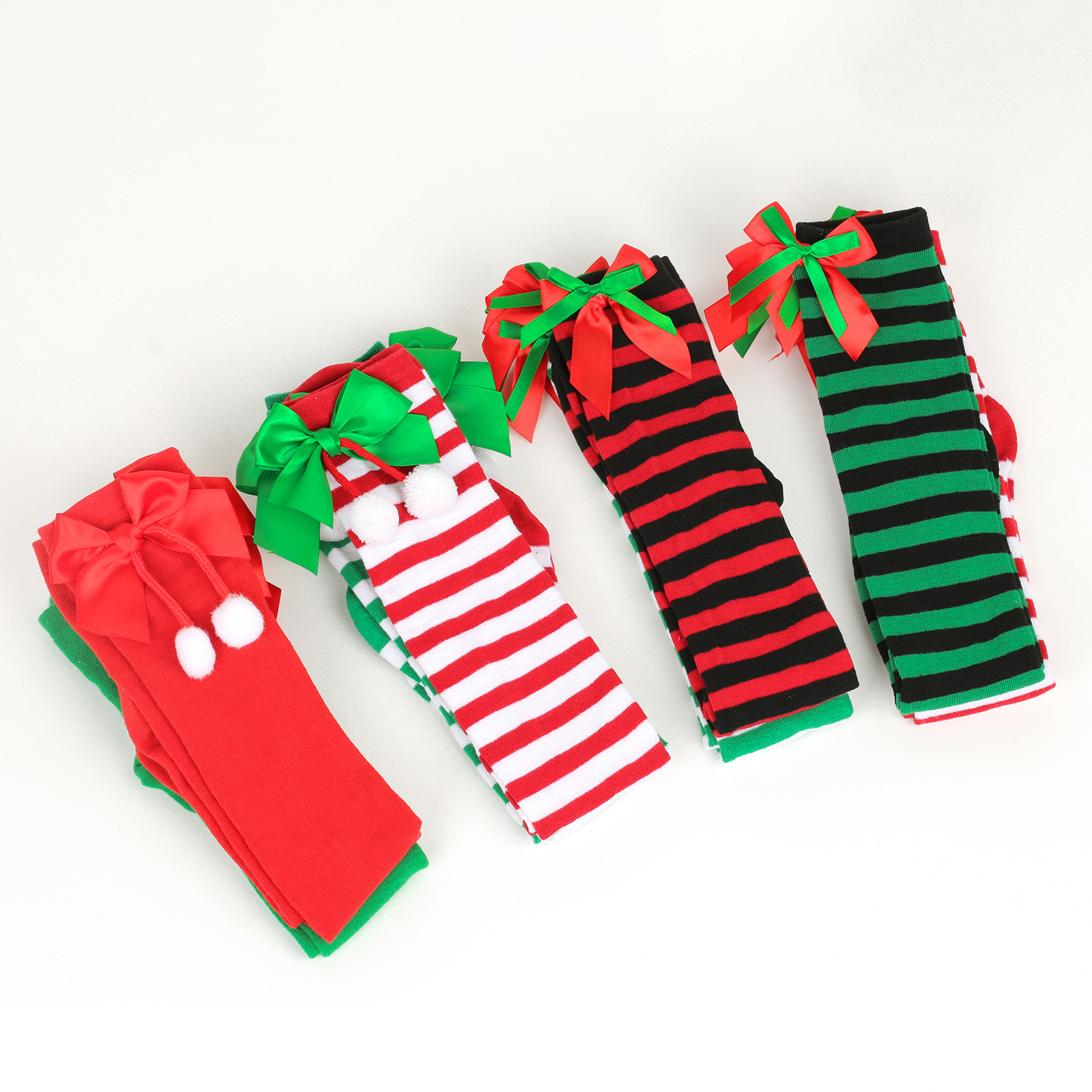 New butterfly knot Christmas socks women's long tube holiday striped stockings 8