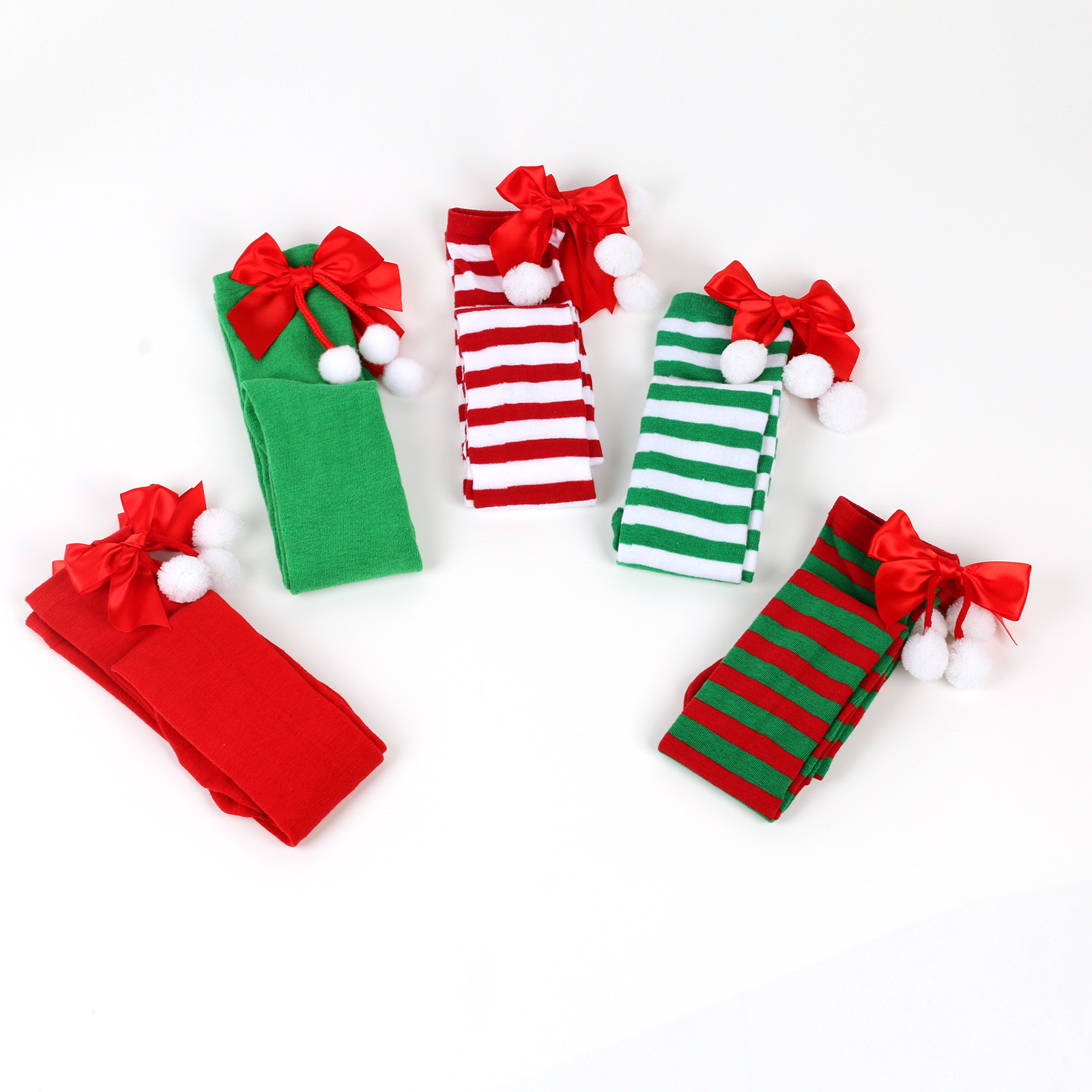 New butterfly knot Christmas socks women's long tube holiday striped stockings 4