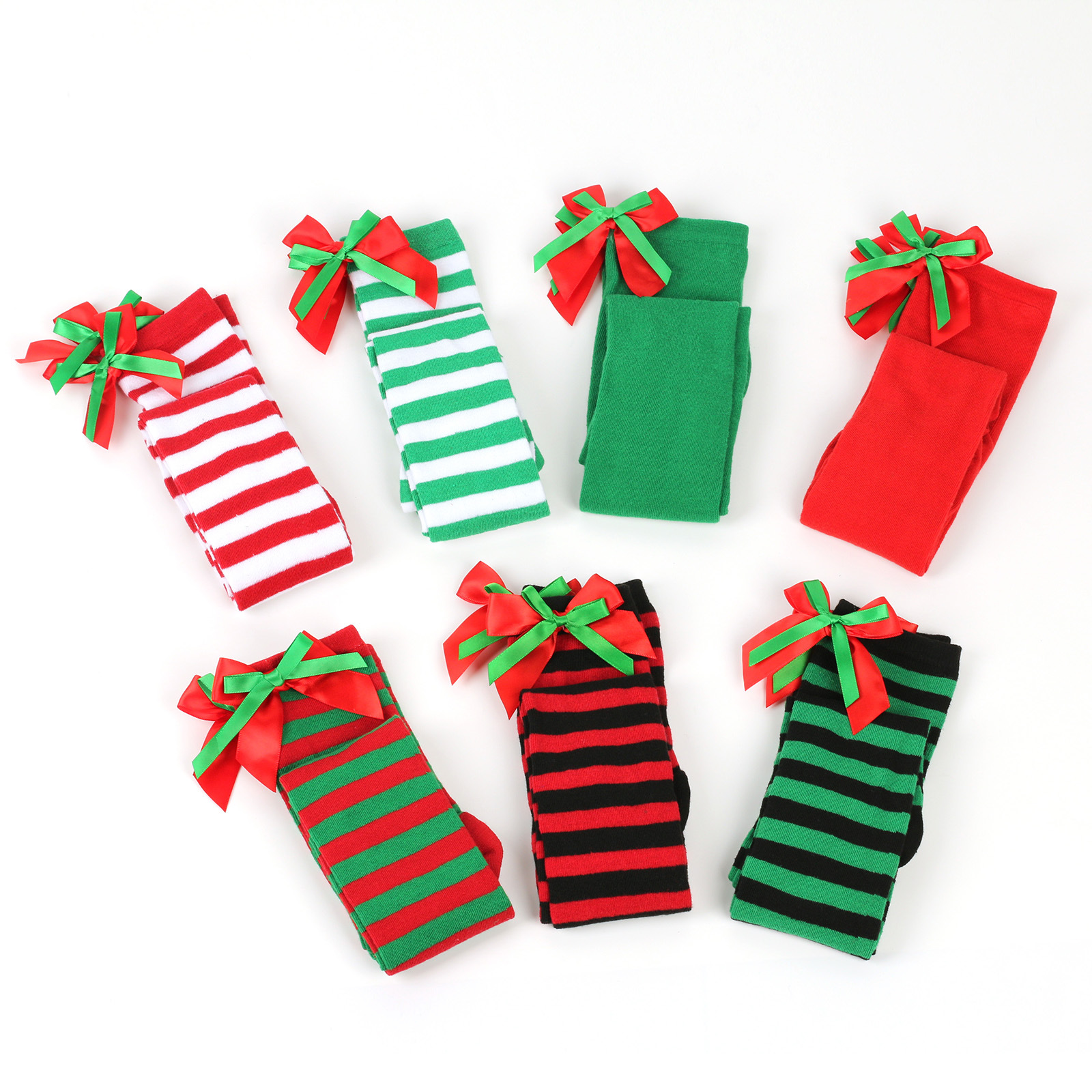 New butterfly knot Christmas socks women's long tube holiday striped stockings 3
