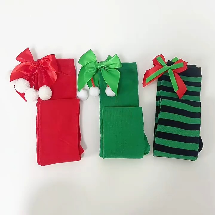 New butterfly knot Christmas socks women's long tube holiday striped stockings 1