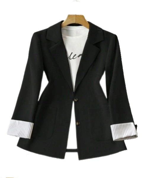 Women Casual Solid Color Reversible Cuffs Black Blazer Jacket, Simple & Fashionable For Everyday Wear 1