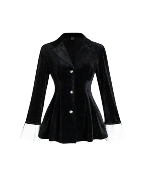 Women's AutumnWinter Sophisticated Lady Vibe Velvet Fabric Formal Dinner Party Blazer, Minimalist Design, Versatile Plain Black Regular Style 1