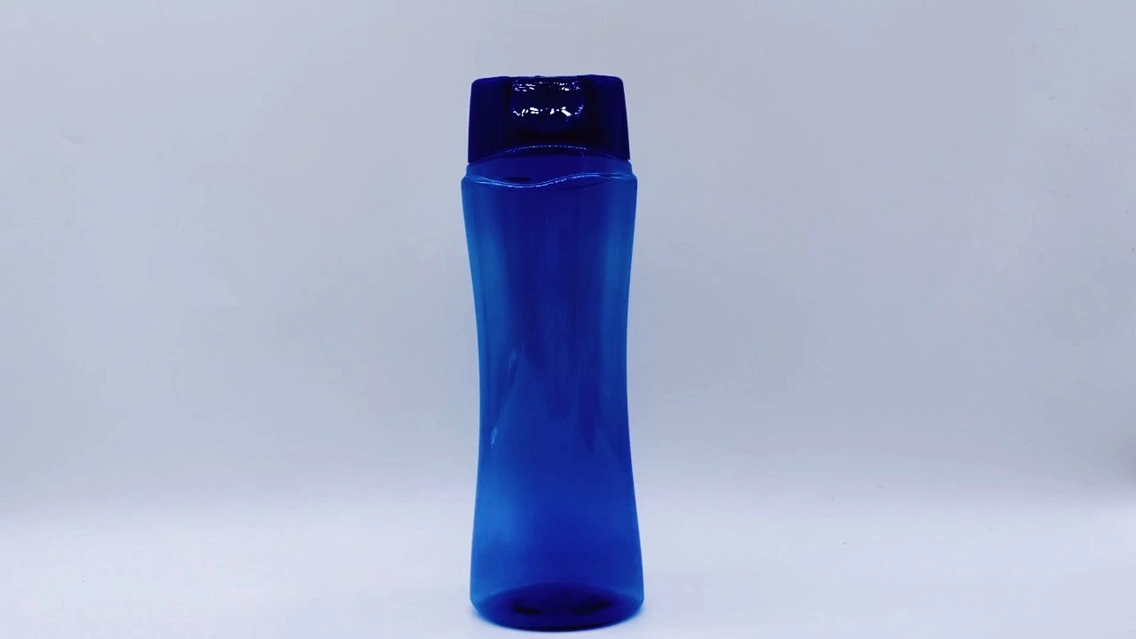 Glamorous 400ml blue transparent PET shampoo conditioner bottle for skin care packaging 1