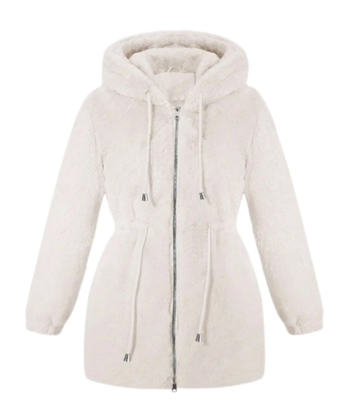 Ladies' Hooded Jacket With Drawstring Waist, Fluffy Coat For Warmth - Perfect For Autumn And Winter Casual Wear 1