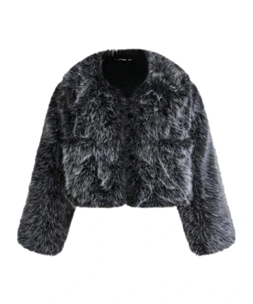 Plus Size Minimalist Fashion Long Sleeve Fluffy Jacket, Suitable For Winter 1