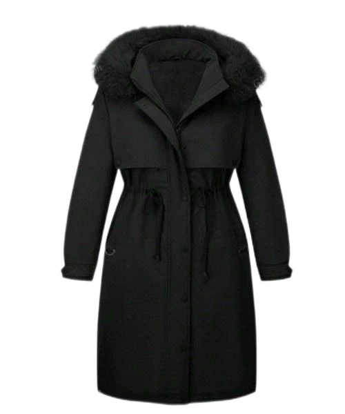 Elegante abrigo resistente al viento para mujer con prácticos bolsillos y forro de piel sintética, chaqueta parka perfecta para otoño e invierno 1