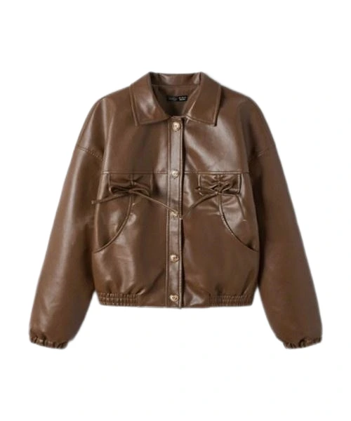 Chaqueta de cuero vintage marrón en contraste con bolsillo de arco, ropa de invierno, abrigo retro 1