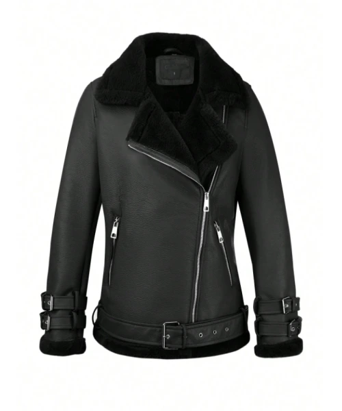 Chaqueta corta elegante de piel sintética para mujer con bolsillos y cinturón, perfecta para otoño invierno 1