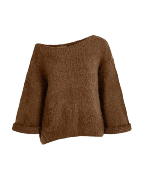 Ladies' Solid Color Asymmetrical Neck Long Sleeve Sweater 1