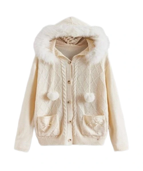 Plus Size Hooded Cardigan With Pom Pom Decoration 1