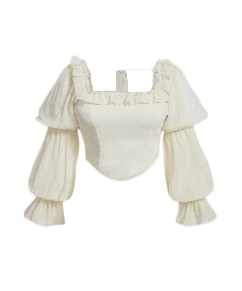 Plus Ruffle Trim Flounce Sleeve Bandana Hem Crop Blouse 1