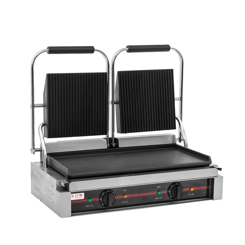 Grill à panini commercial avec plaques supérieures rainurées et plaques inférieures plates (PG-2SC) 5
