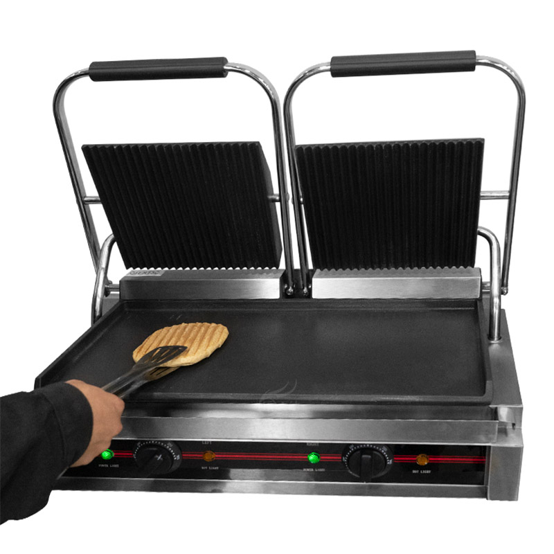 Grill à panini commercial avec plaques supérieures rainurées et plaques inférieures plates (PG-2SC) 3