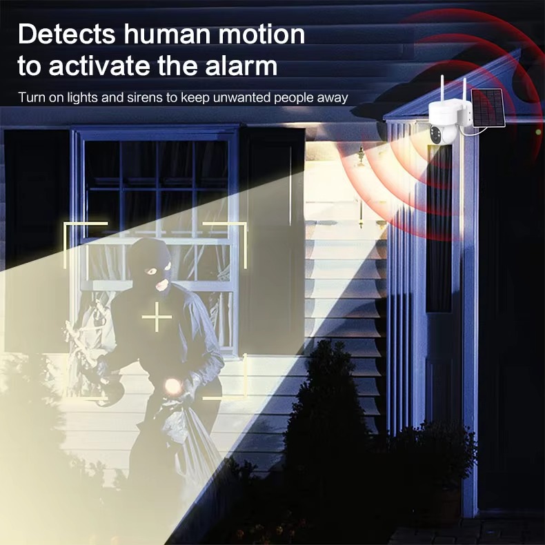 Caméra de vidéosurveillance solaire extérieure bidirectionnelle intelligente PTZ 3MP 3