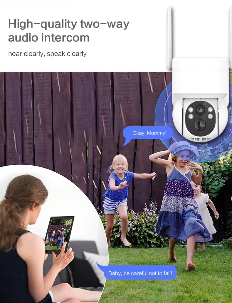 Caméra de vidéosurveillance solaire extérieure bidirectionnelle intelligente PTZ 3MP 4