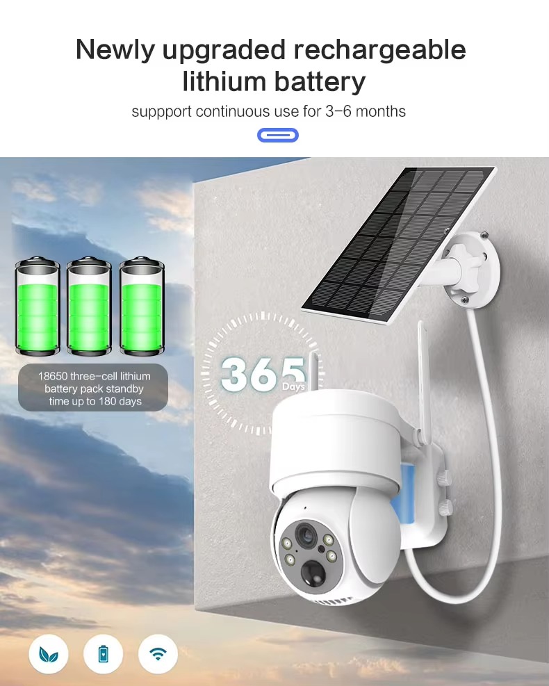 Caméra de vidéosurveillance solaire extérieure bidirectionnelle intelligente PTZ 3MP 5