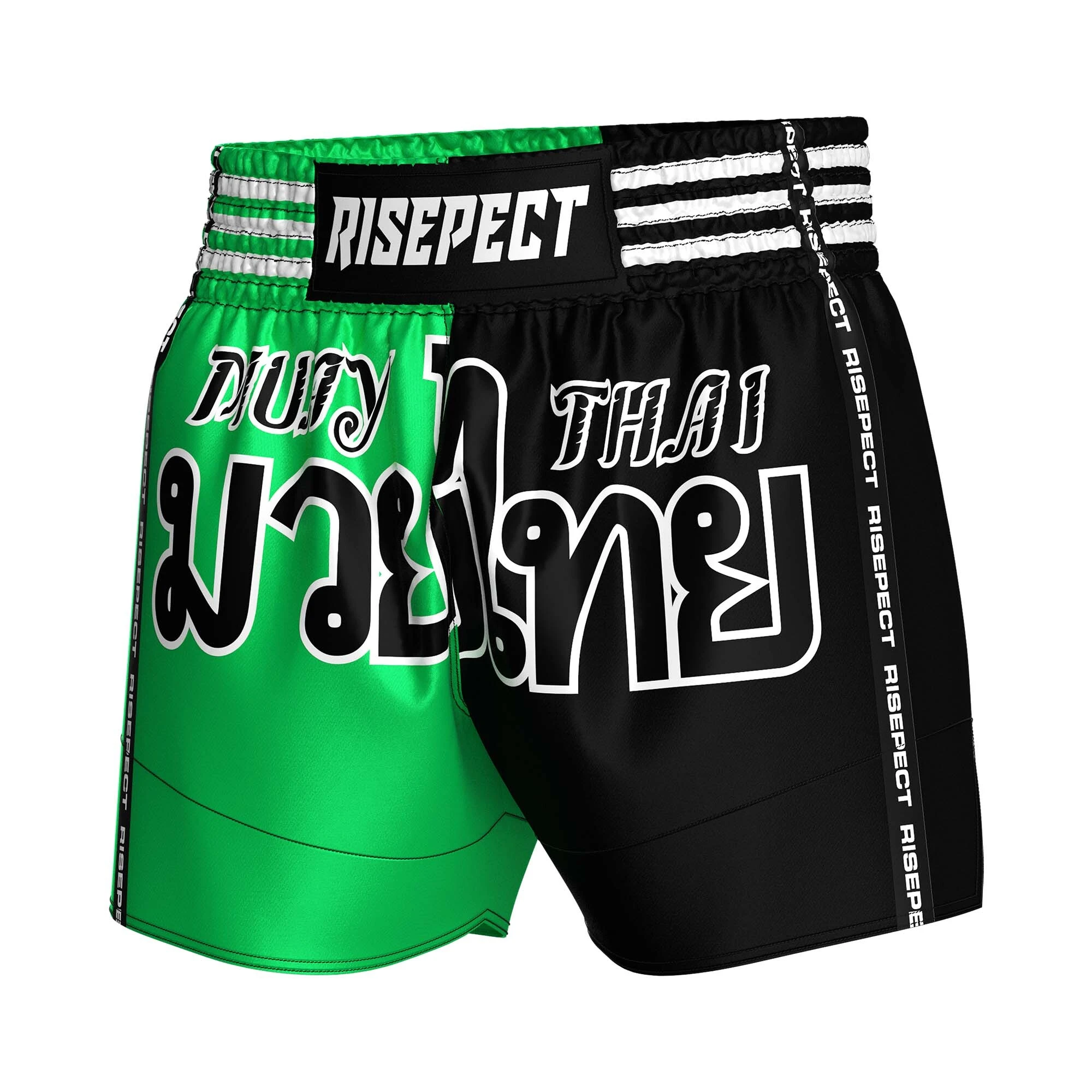Rise Two-color Muay Thai Shorts Custom Green-black Thai Shorts 1