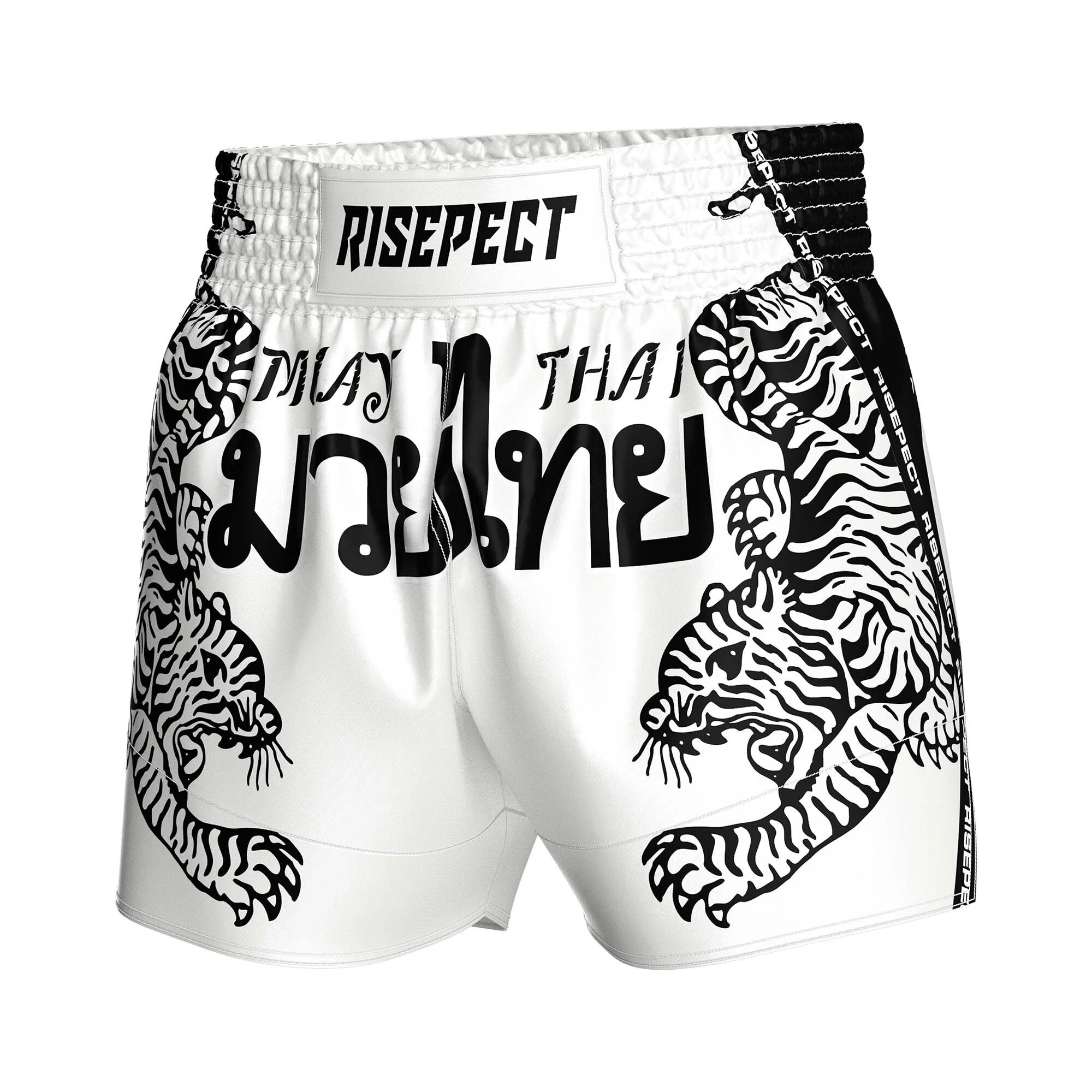 Rise Tiger Muay Thai Shorts White Fight Shorts MMA 1