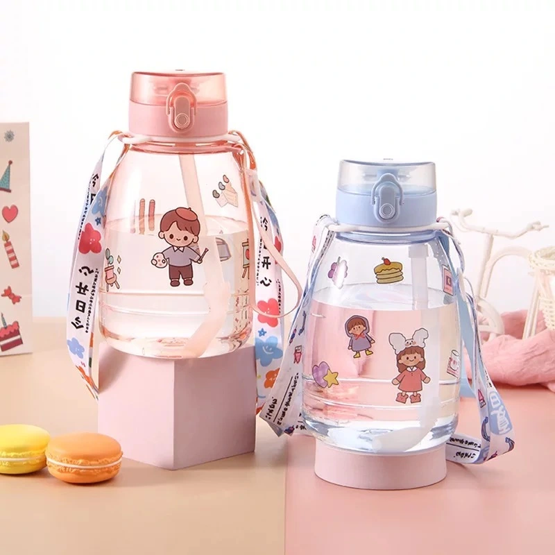 KingLine Lindas toneladas de tazas, botella de agua potable con pajita y cordón para viajar 1