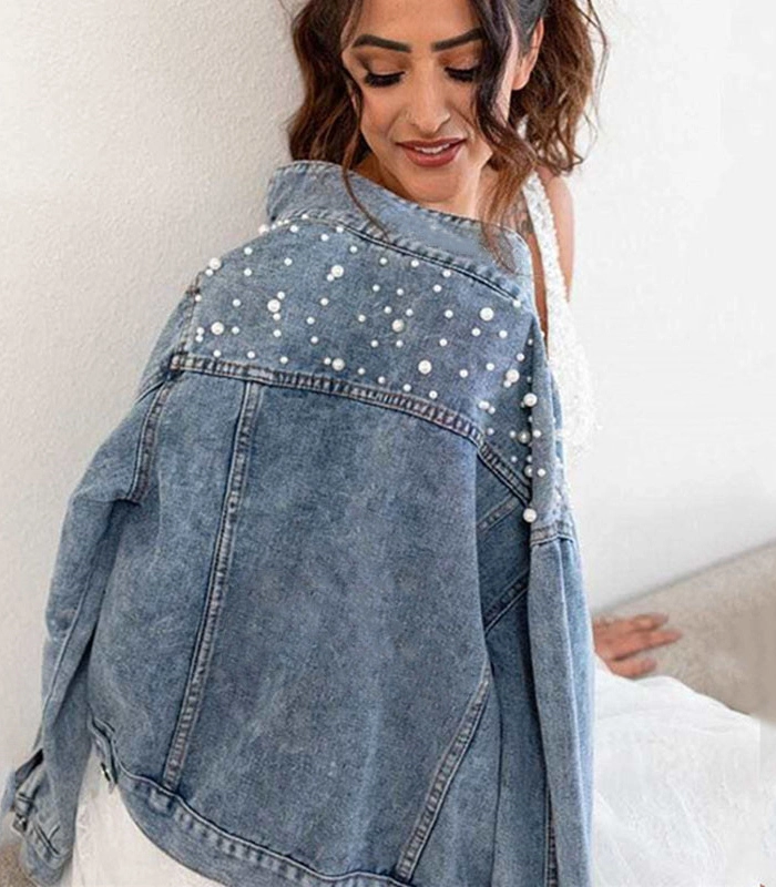 Veste en jean de perle de mariée pour femmes 1