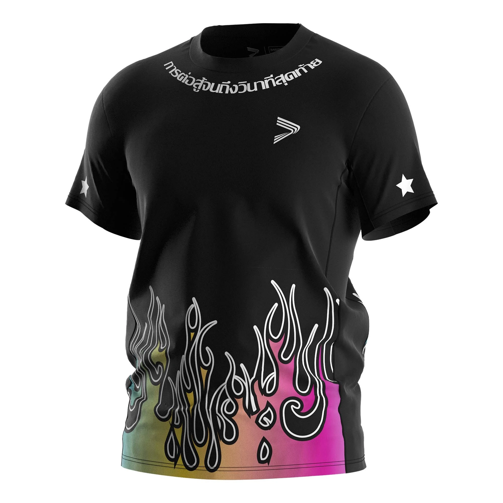 Rise Colored flames Collar performance shirts Muay Thai Tee MMA 1
