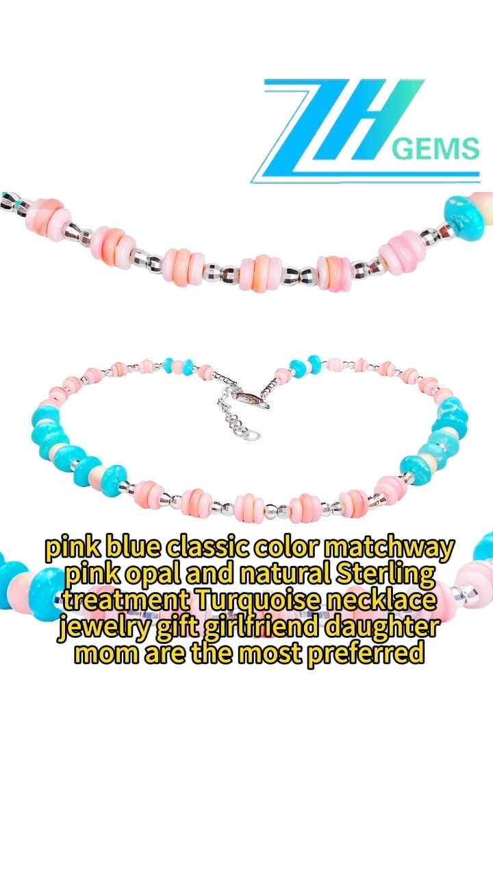 Rosa Blå Klassisk Färg Matchway Rosa Opal Och Naturligt Turkos Halsband Smycken Present Flickvän Dotter Mest föredragen 1