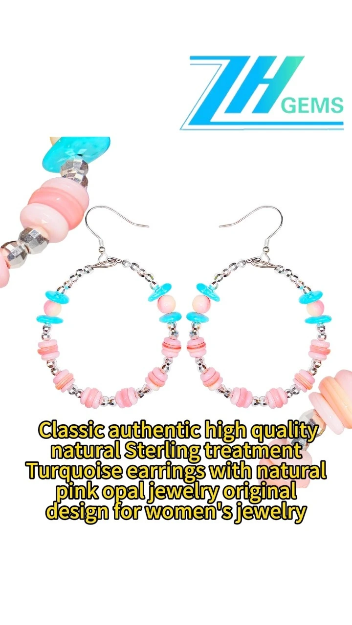 Classic Authentic High Quality Turquoise Earrings With Natural Pink Opal,Jewelry Original Design For Women's Jewelry 1