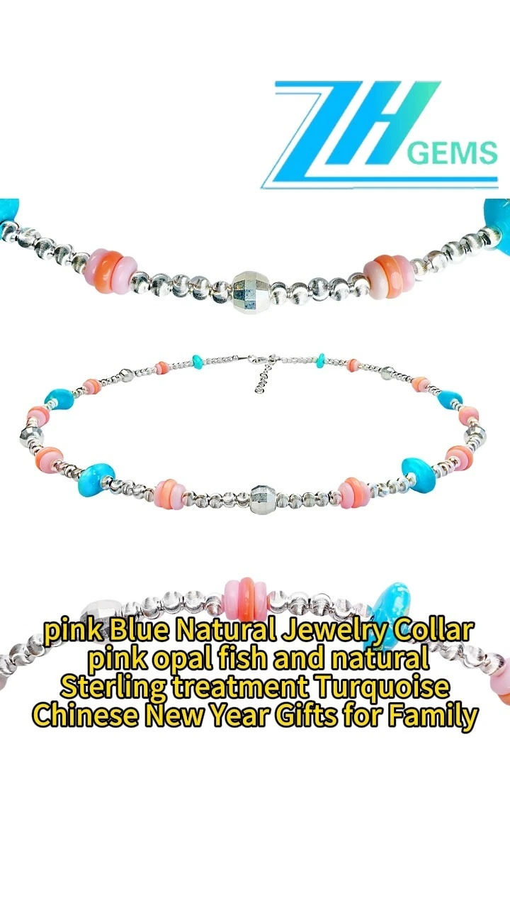Pink Blue Natural Jewelry Collar Pink Opal Fish And Natural Turquoise Chinese New Year Gifts For Family 1