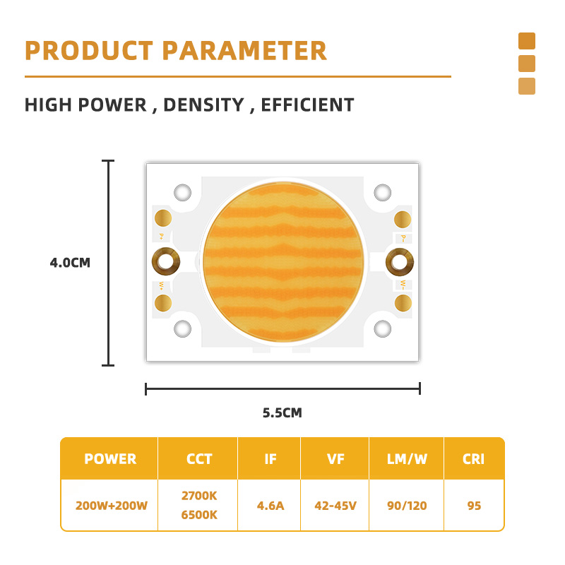 Hochwertiger COB-LED-Chip 6500 K 2700 K Weiß + Warmweiß 200 W + 200 W 3