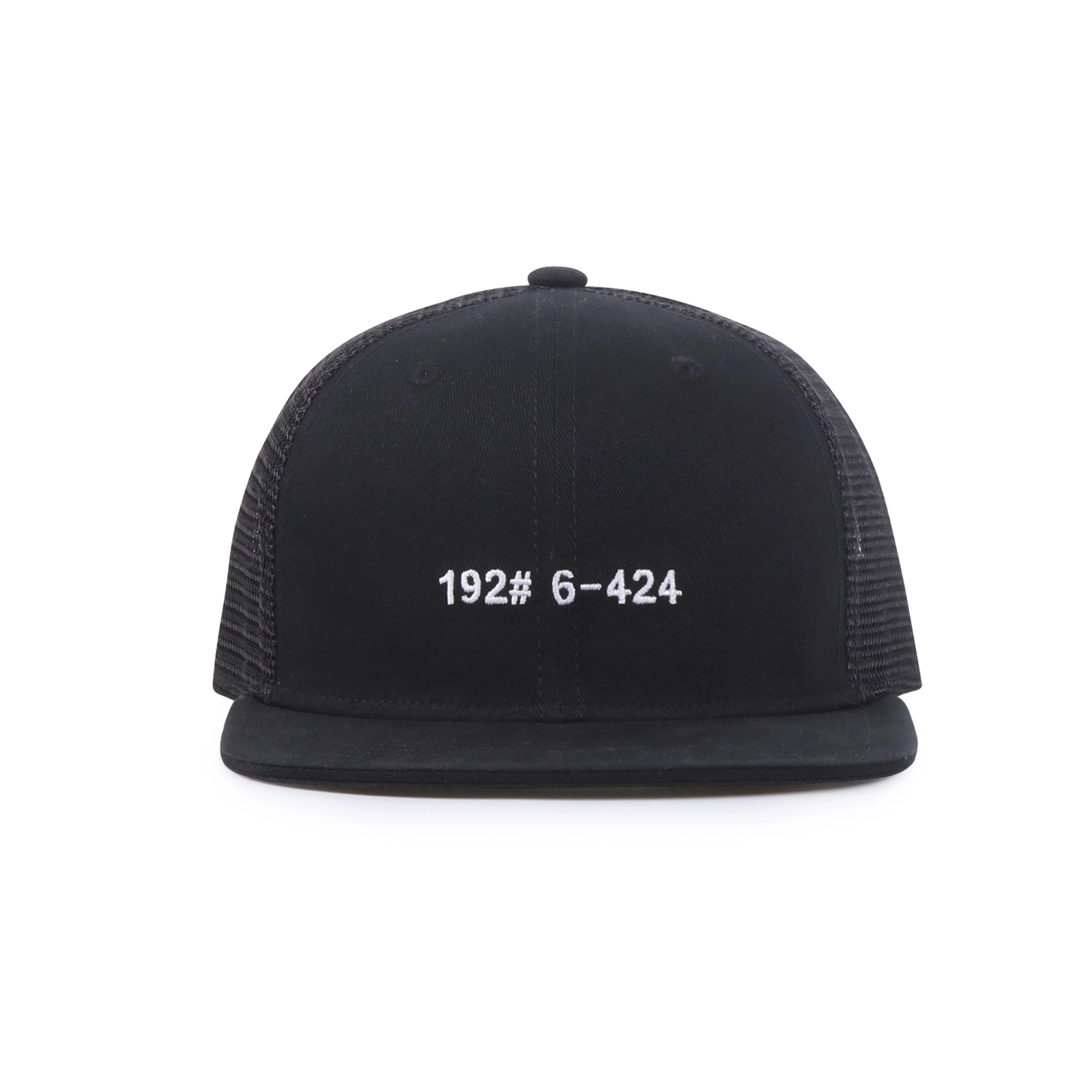 192# 6-424 Gorra de béisbol estructurada de malla con visera plana y perfil medio de 6 paneles con cierre trasero de plástico 1