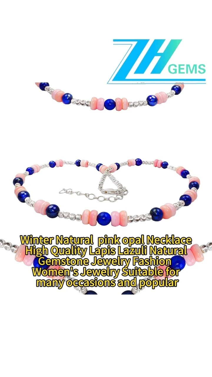 Winter Natural Pink Opal Necklace High Quality Lapis Lazuli Natural Gemstone Jewelry Fashion Women's Jewelry 1