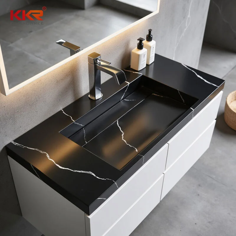 Design moderno di lusso a parete vanità da bagno a parete vanità in legno mobile vanità lavandino KKR-M8858-B 1