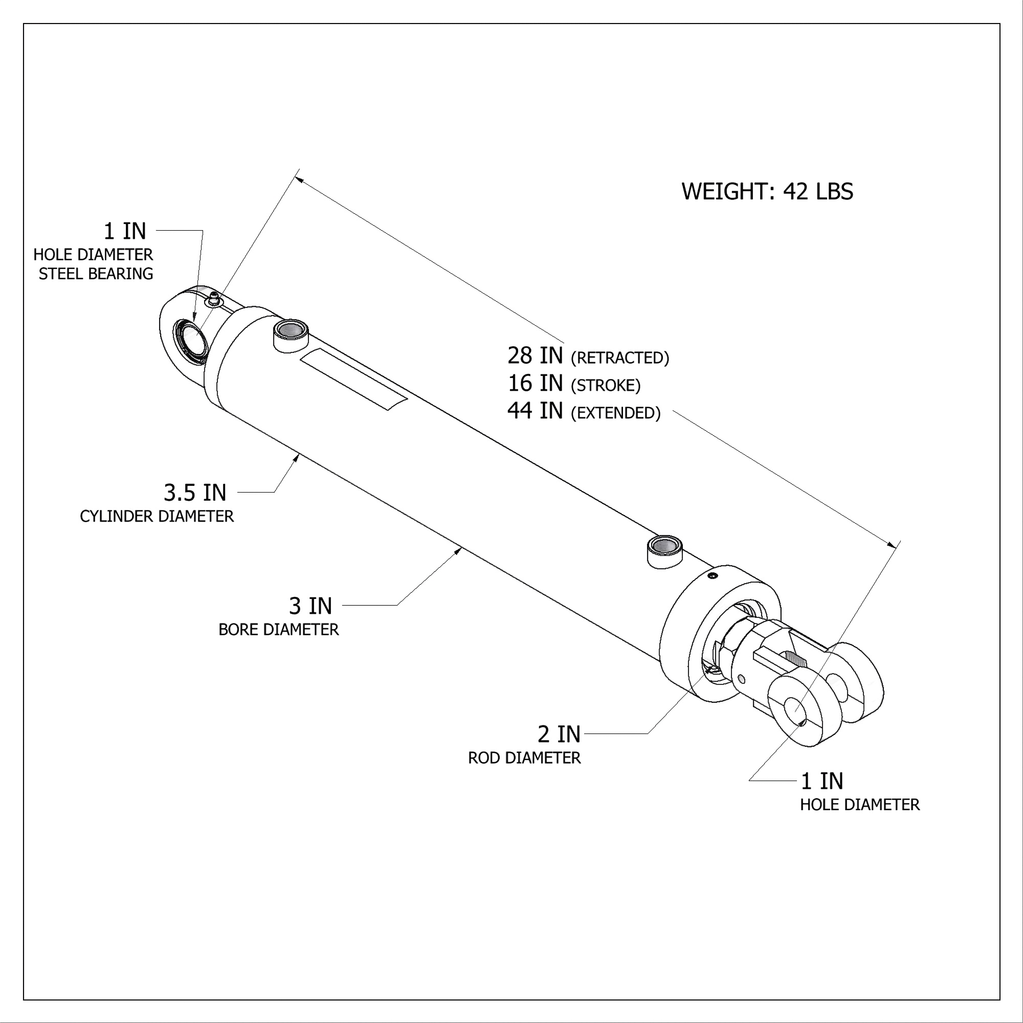 Replacement Lift Cylinder (3'' X 2'' X 16'') for Heil Garbage Truck 1