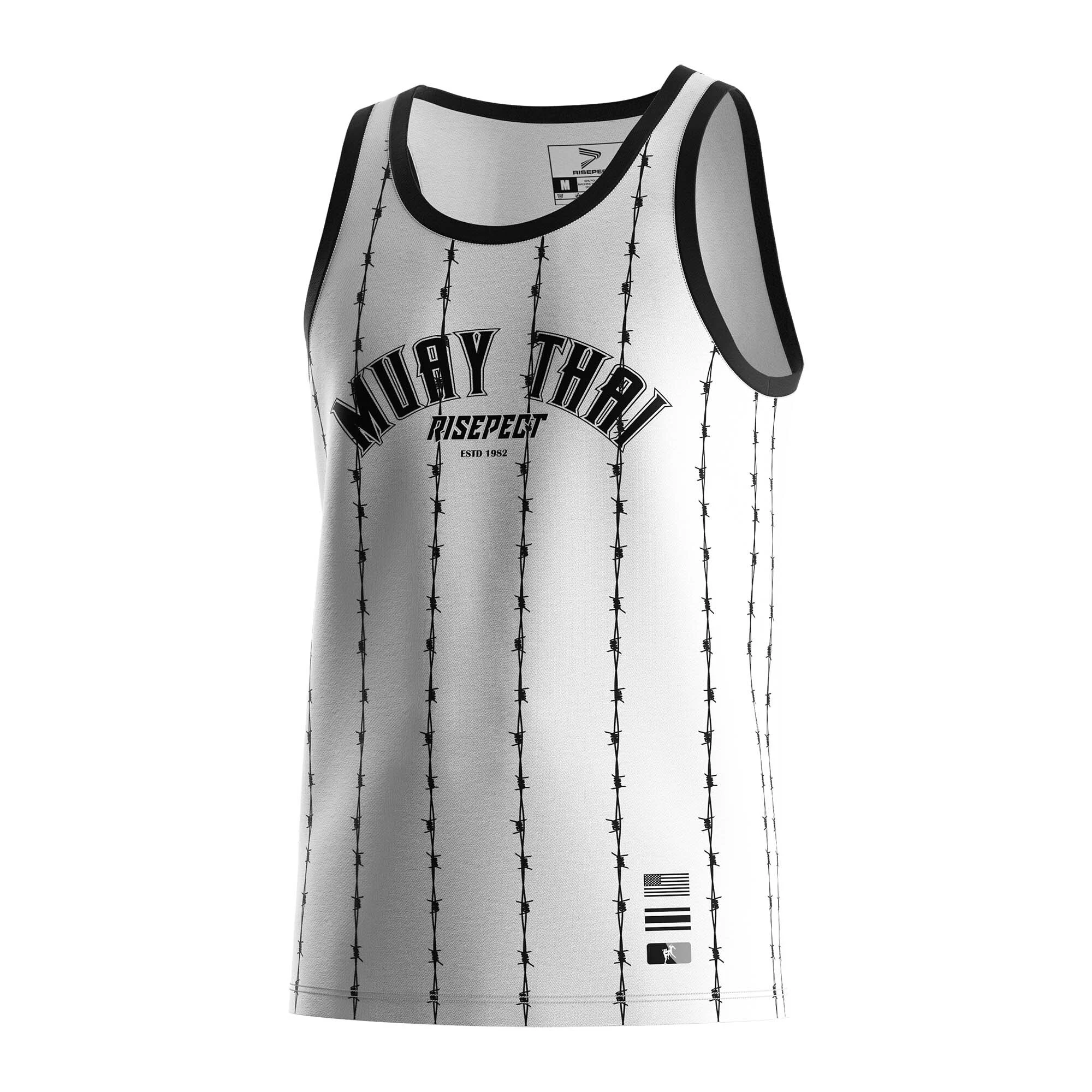 Black Barbed Muay Thai Tank Top ESTD 1982 White Tops Shirt RISEPECT 1