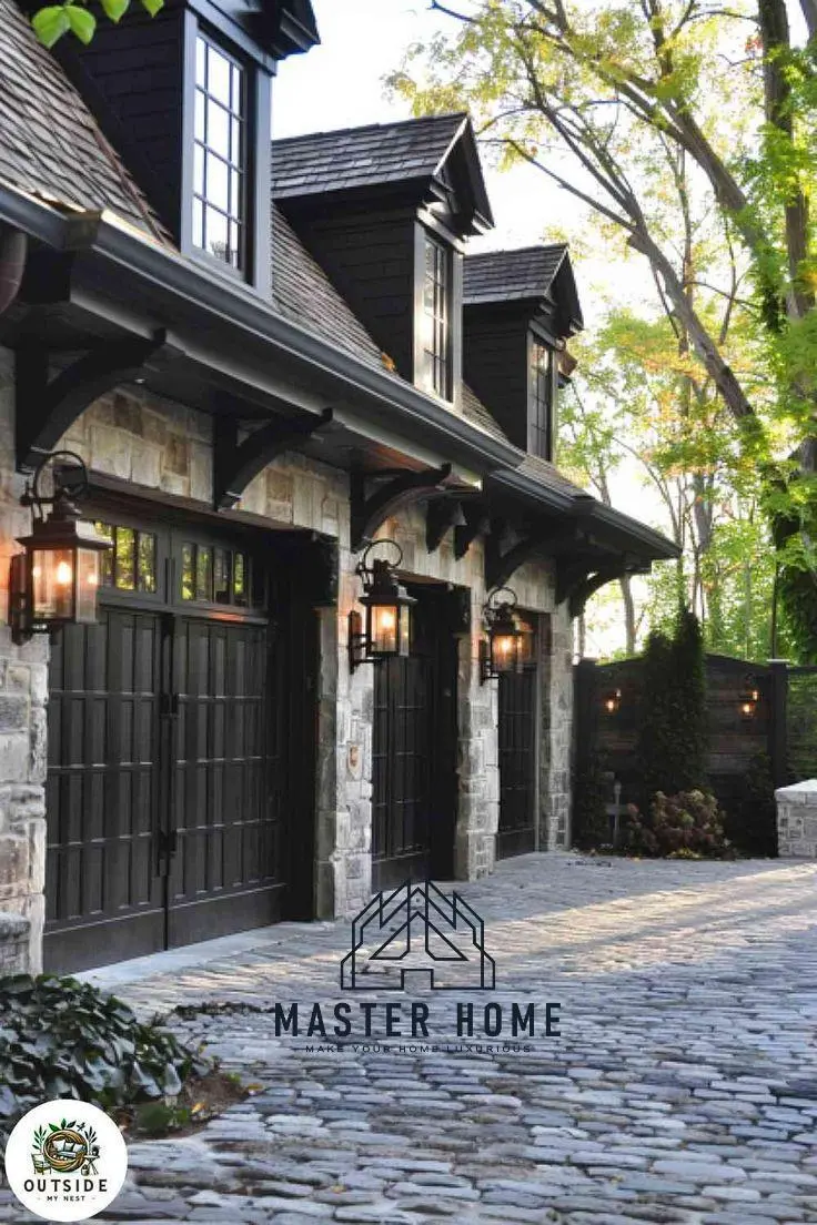 MASTER HOME modern black wooden garage door for home 1