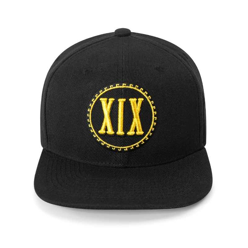 100% cotton Structured 6 panel Classic 3D Embroidered Black Snapback Baseball Cap 1