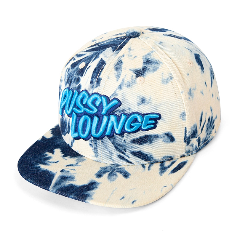 Tie Dye Print Blue Flat Bill Brim Baseball Hat Adjustable Hip Hop Snapback hat 1