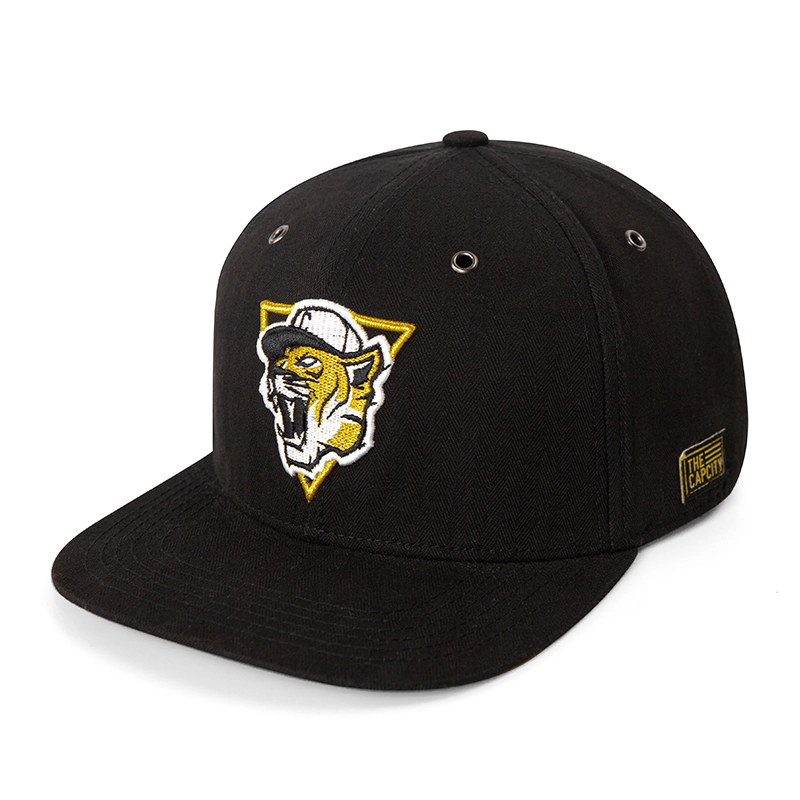 Black cotton Tigers embroidered Flatbill Structured Snapback Hat 1