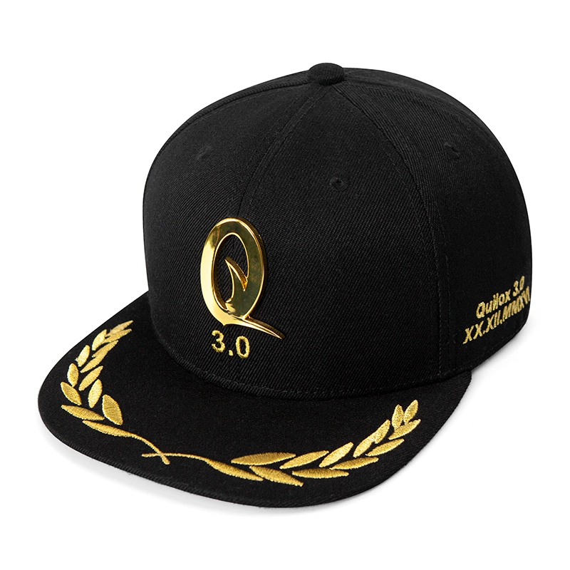Black 6-panel Flat brim Snapback hat Embroidered Adjustable Baseball Cap 1